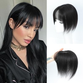 JANATOUCH Hair Toppers For Women Real Human Hair 7 * 11 Natural Black French Bangs 360°Cover Human Hair Topper For Slightly Loosing Hair To Add Volume