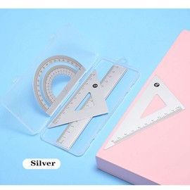 Accod Aluminum Alloy Ruler Set Math Ruler Geometry Tool Set Scale Ruler Math Geometry Tool 4 in One Measuring Ruler for Student Teacher Drawing and Measurement. (Silver)