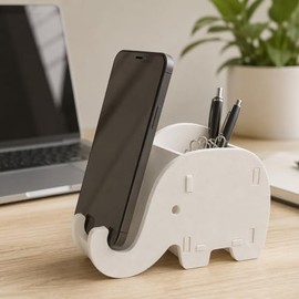 Porta Celular Elefante con Cajita Organizadora Plastico  Soporte para Celular de Escritorio Base Decorativa Ver Videos Ideal para Oficina Bur Cocina, 