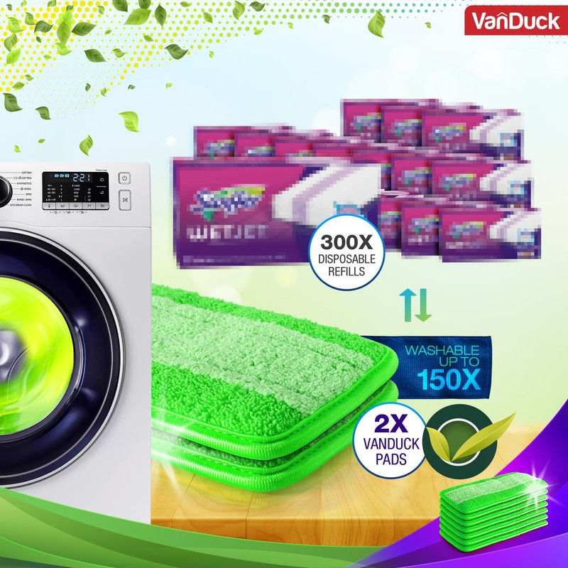 VanDuck Reusable Mop Pads Compatible with Swiffer WetJet (2 Pack)
