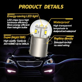 Ruiandsion 2pcs 1156 LED Bulb 6V BA15S P21W 7506 White 3014 12SMD LED Chipsets LED Backup Reverse Turn Signal Tail Lights