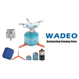 WADEO Camping Stove with 1LB Propane Tank Adapter, Fuel Can Canister Stand and Bag