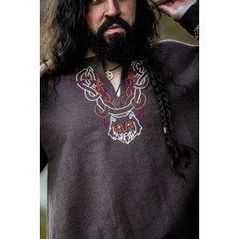 Leonardo Carbone® Viking Tunic Freki - Medieval Clothing Men's Medieval Shirt, Casual Shirts Long Sleeves, Carnival Costume Men, Viking Tunic, LARP Clothing - 100% Cotton, brown