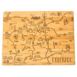 Totally Bamboo Destination Colorado Shaped Cutting Board – Bamboo Charcuterie and Serving Board with Hang Tie for Wall Display