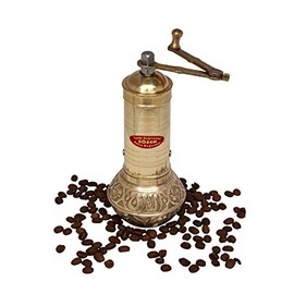 7.6" Handmade Manual Brass Coffee Mill Grinder Sozen, Portable Conical Burr Coffee Mill, Portable Hand Crank Turkish Coffee Grinder