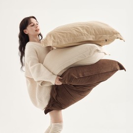 COCO TOP Set of 3 Corduroy Large Pillow Covers 28x28inch, Super Soft-Touch Boho Vintage Earth Tones Cushion Cases for Sofa, Living Room, Bedroom, Office,Game Home（Dark Brown, Beige & Camel）