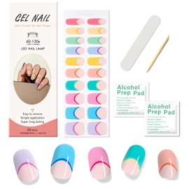 Ceboic UV Gel Nagelfolien, 20 Stück Nagelfolie Selbstklebend Nail Sticker, Halbgehärtete Gel Nagellack Aufkleber für Damen Mädchen Nagelkunst, UV/LED-Lampe Erforderlich - Französische Regenbogen