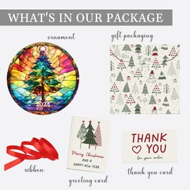 Jabihome Year Ornament 2024, Collectible Christmas Ornaments, Acrylic Christmas Tree Suncatcher Effect, Stained Glass Effect Holiday Dated Ornament Gift Exchange (Christmas Tree)