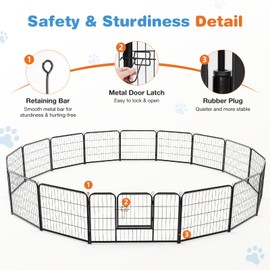 Sweetcrispy Dog Playpen Indoor - Pet Fence Exercise Pen for Yard Gate 16 Panels Foldable Puppy Playpens with Doors Metal Dog Pen for Camping, RV, Outdoor, Small/Medium Pets, 24” Height