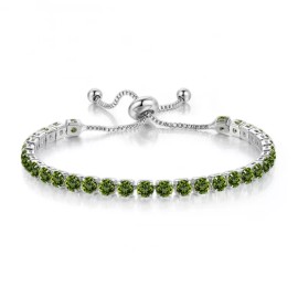 Paris Jewelry 18k White Gold 6 Cttw Created Emerald Round Adjustable Tennis Plated Bracelet