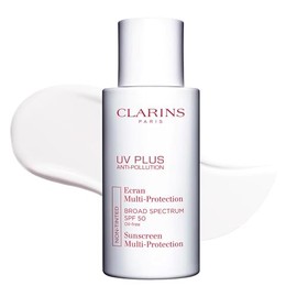 Clarins Protector solar anti contaminación UV Plus para rostro | Amplio espectro SPF 50 | Sin aceite, sin blanco | Protección UVA/UVB y contaminación | Antioxidantes protectores | Todo tipo de piel