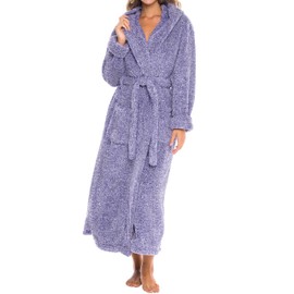 Alexander Del Rossa Womens Fluffy Fuzzy Robe, Long Hooded Robe for Women, Plus Size Heathered Purple XS (A0304CDPXS)