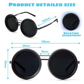 Peelanmall Men's Polarising Round Adjustable Sunglasses with ND9 Continuously Adjustable Lenses for Men UV Sunglasses Protection Vintage Black Driving Glasses, Black