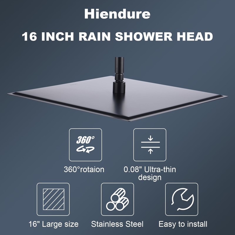 Hiendure Rain Shower Head, 16 Inch High Pressure Stainless Steel