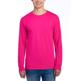Jerzees Men's Dri-Power Cotton Blend Long Sleeve Tees, Moisture Wicking, Odor Protection, UPF 30+, Sizes S-3X, Cyber Pink, 3X-Large