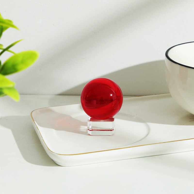LONGWIN 40mm(1.6 inch) Solid Mini Fengshui Crystal Ball Healing Crystals(Red)