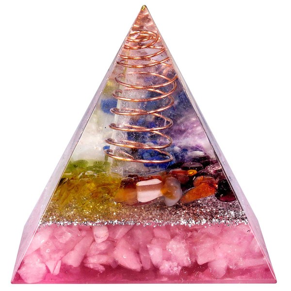 SUNYIK Chip Stone Orgone Pyramid, Healing Crystal Point Copper Energy Generator Protection Metaphysical Chakra Reiki 1.96", Rose Quartz