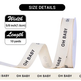 YAMA Cotton Custom Oh Baby Ribbon, Natural Cream Ribbon for Gift Wrapping Crafts Hair Bows, 5/8 inch × 10 Yard