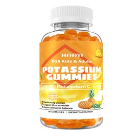 HAAYI 1200mg Potassium Chloride Supplement Gummies for Adults Women Men，High Potassium Supplement Support Leg Cramps & Electrolyte Balance& Heart Health， Sugar Free,Pineapple Flavor,90 Count