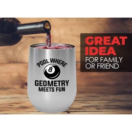Billiard Silver Edition Wine Tumbler 12oz - Where geometry - Pool Player Gifts Table Rail Balls Chalk Cue Sticks