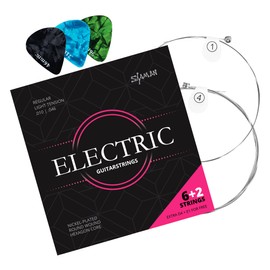 Shaman Guitar Strings for Electric Guitar - Premium Steel Strings for Electric Guitar - 6+2 String Set Including 3 Picks, Extra D String and High E String