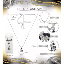 Aqua79 Silver Cow Sparkling Crystal Pendant Necklace Jewelry - 18 Inches