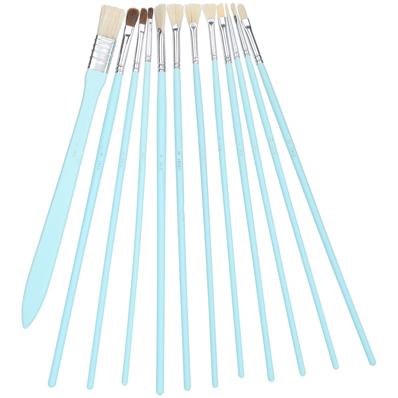 12Pcs Art Paint Brushes Drawing Fan Shaped Artist Brush Long