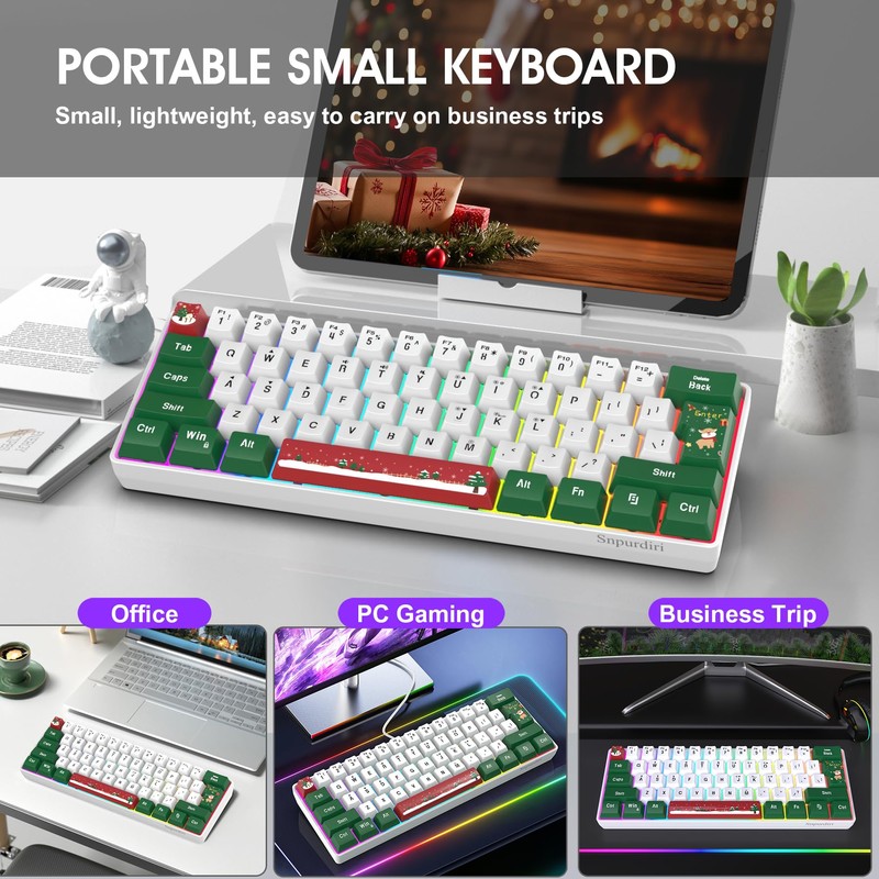 Snpurdiri 60% Wired Gaming Keyboard, RGB Backlit Small Ultra-Compact 61