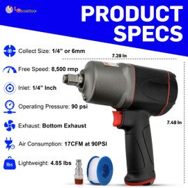 LE LEMATEC 1/2" Air Impact Wrench, High Torque 1000 ft-lbs, Twin Hammer, Lightweight & Shock-Resistant Housing, Pneumatic Impact Gun Driver for Auto Repair, Tire Shops & Mechanics (LE-IWT-R102)