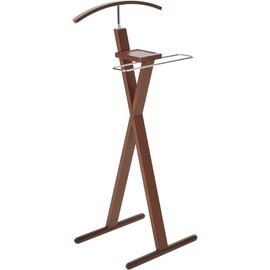 Oakestry Walnut Wood Valet Stand Freestanding Clothes Organizer with Tray Hanger Trouser Bar Space-Saving Suit Rack for Bedroom Entryway Office Durable Stylish Coat Stand for Men’s Wardrobe Storage