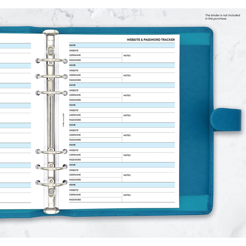 NBplanner A5 Website & Password Tracker Organiser Refill Insert Filofax