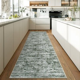 Lahome Oriental Green Hallway Runner Rug-2.5X8 Washable Runner Rug Non Slip Soft Kitchen Runner, Traditional Ultra-Thin Carpet Runners Non Shedding Bathroom Runner for Laundry(2.5x8ft,Sage Green)