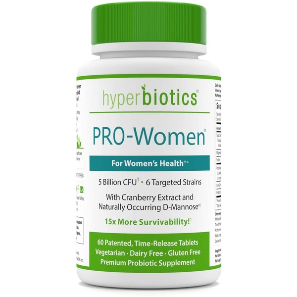 Hyperbiotics PRO-Women Probiotics - 60 Daily Time-Release Tablets with Cranberry Extract and Naturally Occuring D-Mannose - Gluten Dairy Free Supplements and 15x More Survivability Than Capsules