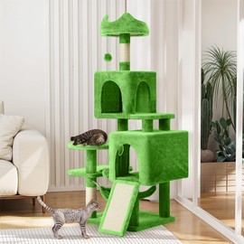 YITAHOME 54in Cat Tree Tower Condo, Multi-Level with Sisal Scratching Post, Cat Condos, Plush Top Perches, Hammock, Space Saving Cat Condo, Dangling Ball, Pet Play House, Perfect Pet Gift, Green