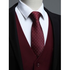 HISDERN Men's Formal Party Wedding Business Cotton Waistcoat Solid Color Vest, Burgundy-2, L
