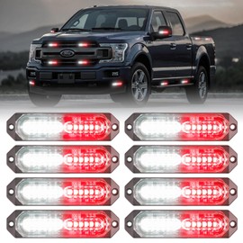 PKINGLAKE 8-Pcs 12 LED Sync Feature Emergency Strobe Grille Lights Ultra Slim Surface Mount Hazard Warning Flashing Light Bar for Firefighter/Construction/Police/Trucks/Vehicles/Car/SUV (Red/White)