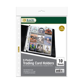 BAZIC Products Sports Card Holder Protector Sheet, 9 Pockets Plastic Top Loading Sheets, 11 Hole Punch, Organize Business Cards Photos, (10/Pack), 1-Pack
