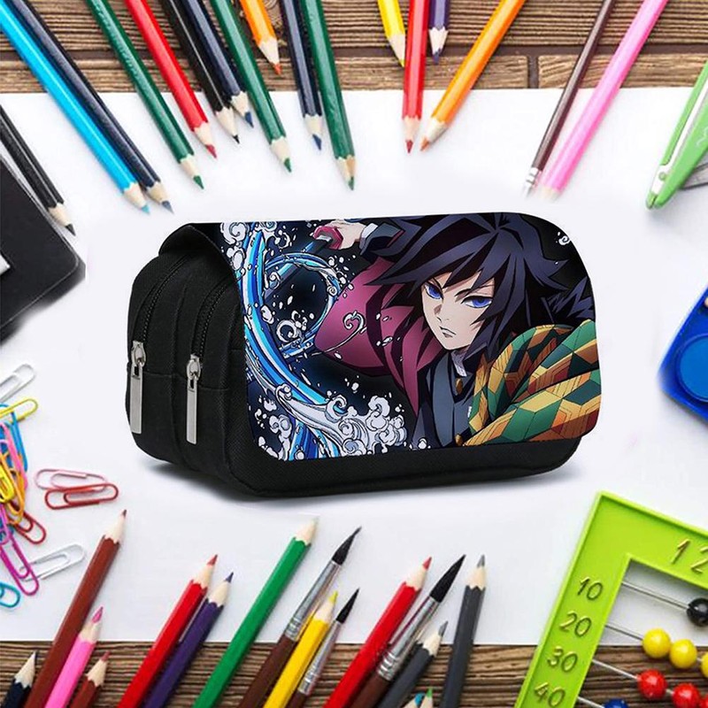 Large Capacity Pencil Box Zipper Stationery Bag Cartoon Anime Double