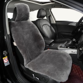 AGFNGE Sheepskin Seat Cover Extra Dense Pelt Genuine Comfortable Soft Natural Pure Wool, Universal Fits Most Cars SUVs Trucks Minivans, Quick Installation 1pc- (High Grade Grey, Universal Fit)