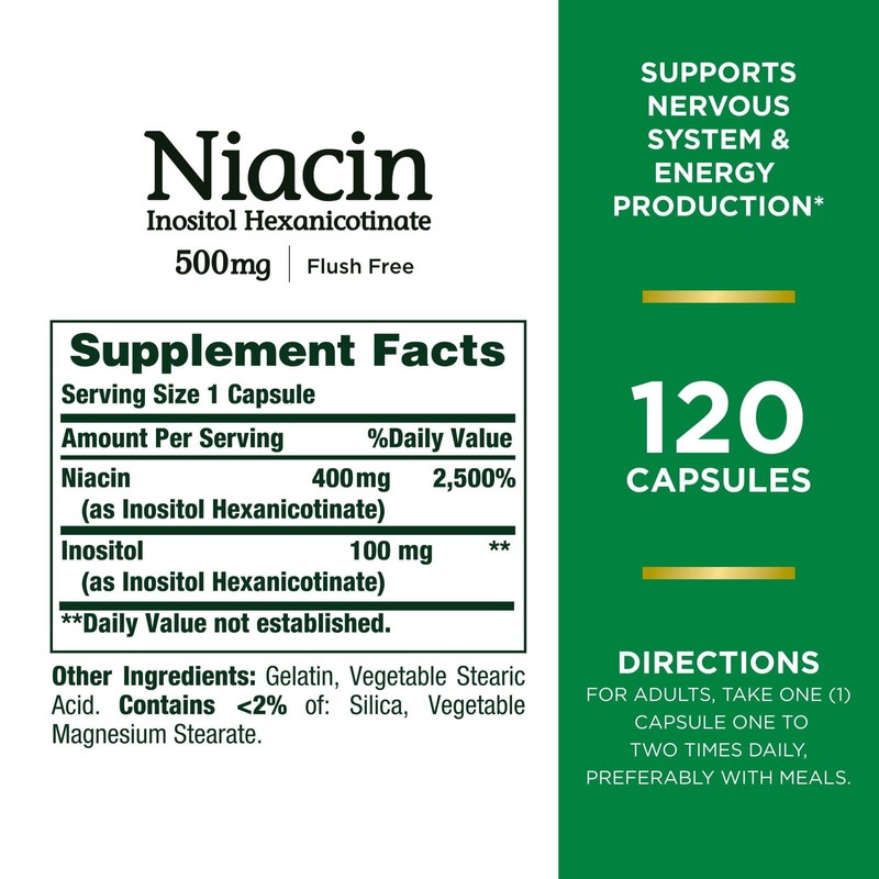 Nature’s Bounty Niacin 500mg Vitamin Supplement, Flush Free, 120 Ct