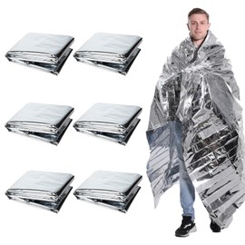 KGJAXF 6Pcs Emergency Foil Blankets and for Survival & Outdoor – 160x210cm Thermal Space Blanket, Windproof PET Film for Gardening, Camping, Hiking, Sports, Indoors and Outdoors (Silver)