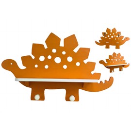 Dinosaur Wooden Wall Shelf Parlor Boudior Children's Decorative Orange Dinosaur Wall Shelf with Hanging Pegs