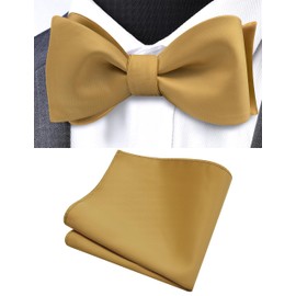 Gusleson Tan Bow Tie Mens Plain Solid Khaki Self Tie Bow tie Pocket Square Set for Wedding (UK0685-13)