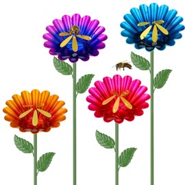 Geelin 4 Pack Bee Watering Station for Garden Metal Bee Water Cups with 5 Stamens Flower Design Water Feeder Colorful Butterfly Bath Bowl for Outdoor Garden Yard Pollinator Decor