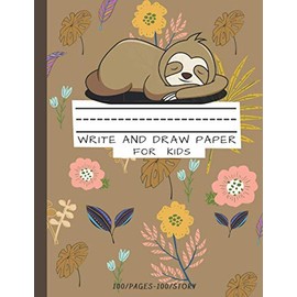 Write and Draw Paper For Kids: Cover design featuring a sleeping sloth. Blank Dotted Lined Notebooks | Grades K-2 School Make a story writing, Handwriting practice for homeschooling, school supplies