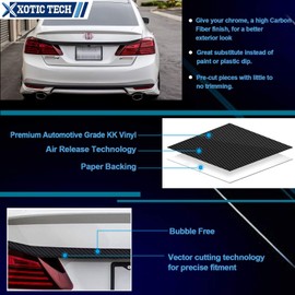 Xotic Tech Trunk and Lower Rear Chrome Trim Delete Blackout Overlay Pre-Cut Vinyl KK Kit Compatible with Honda Accord Sedan 2016 2017 - Carbon Fiber