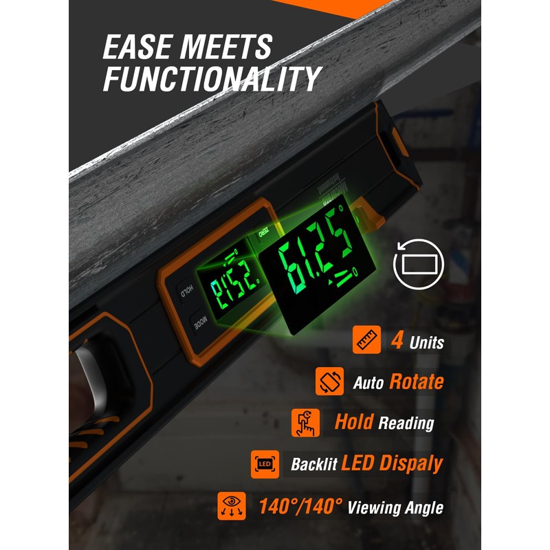 Mecurate 24-Inch Digital Level, Professional Smart Precision Torpedo Level Tool,