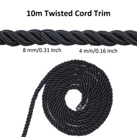 HedongHexi - Cuerda trenzada de 10 yardas, 8 mm, cuerda de nailon trenzado de 10 mm, para decoración del hogar, manualidades y manualidades de disfraces (Balck)