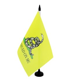 AZ FLAG - Gadsden Who Won't Step On Me Table Flag 8.25 x 5.5 inches - Dont Tread On Me Office Small Flag 100% Polyester with 25 cm Flag Pole and Black Plastic Base
