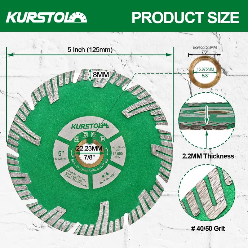 KURSTOL Granite Diamond Cutting Blade - 125mm Concrete Cutting Disc
